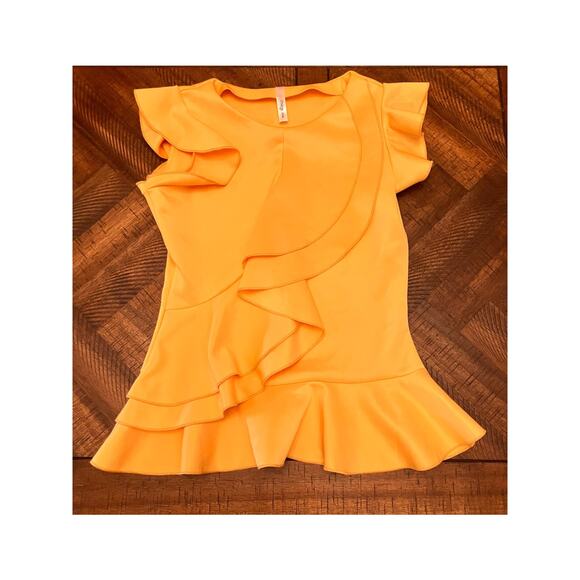 ORANGE brand, Small Women's Yellow Ruffle Blouse, Flutter Sleeves, Small - Picture 4 of 9